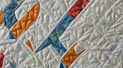 a close up of a quilted quilt with a colorful design