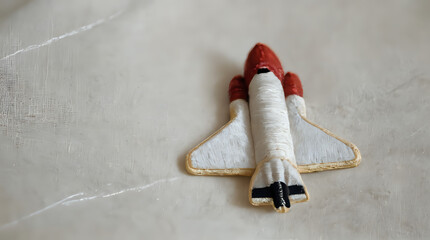 a cookie shaped like a space shuttle on a table