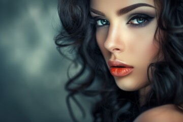 Fototapeta premium Stylish brunette with gorgeous makeup and sleek black hair