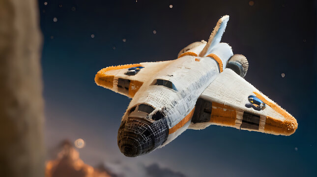 a model of a space shuttle flying through the sky