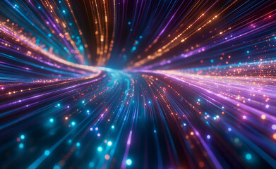Fototapeta premium Abstract image of colorful light streaks and particles, creating a sense of speed and motion.