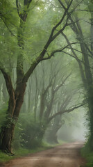 a picture of a dirt road in the woods