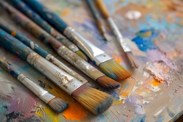 Obraz premium Using art tools to paint with brushes on a pallet