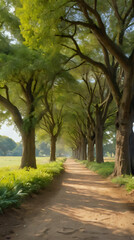 a dirt road that has a bunch of trees on both sides