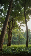 Fototapeta premium a giraffe that is walking through the grass in the woods