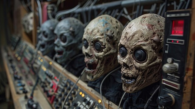 48. Halloween Day: Professional Halloween animatronics workshop, half-built creatures, control panels
