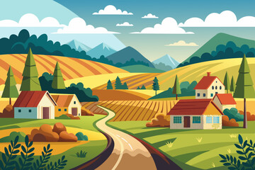 Stunning Summer Countryside Art: Idyllic Rural Landscape Illustrations & Scenic Village Backgrounds