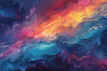 Colorful abstract painting with vibrant swirls and a stormy atmosphere