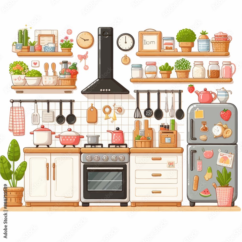 Wall mural kitchen-vector  complete accessorize 