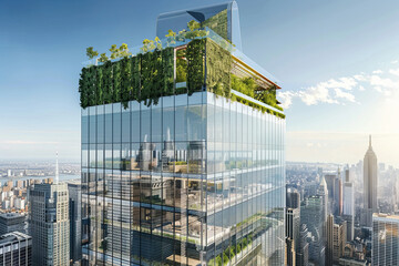 Skyscraper with a rooftop garden, symbolizing sustainability