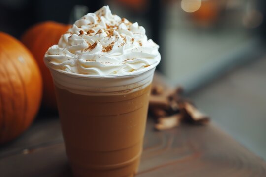 Pumpkin spice latte with whipped cream and cinnamon.