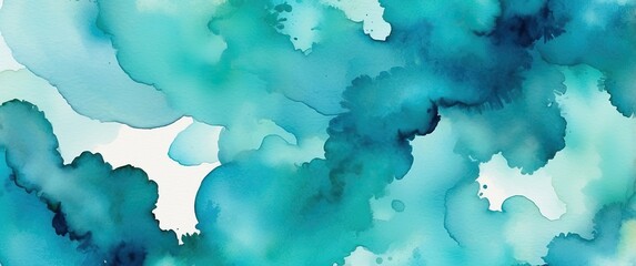 Obraz premium Abstract watercolor background with blended blue and green hues, ideal for nature themed designs, ocean concepts, and tranquil settings
