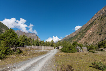 Beautiful Landscape of the Himalayas with blue-sky background. 