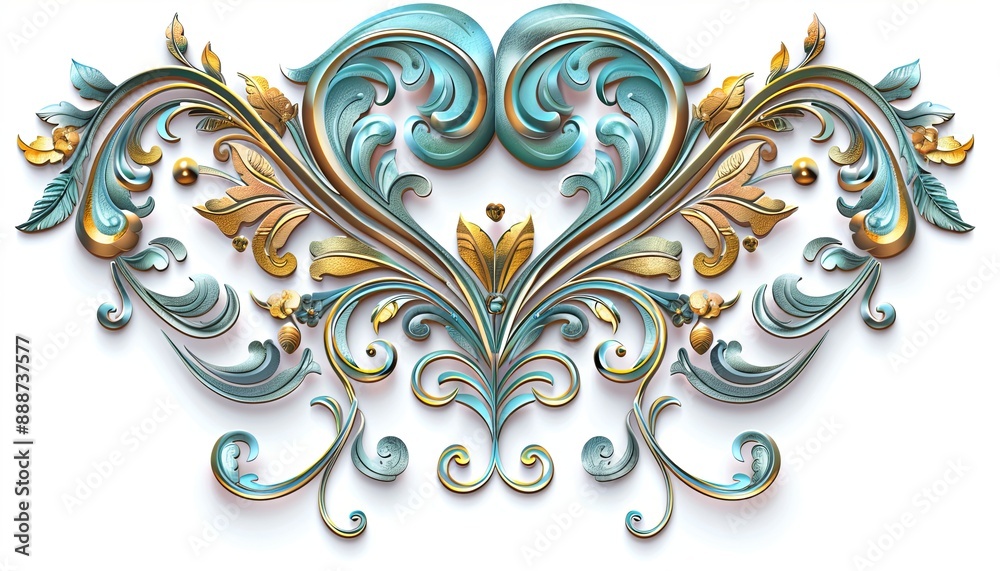 Wall mural 3D, Vintage Decorative Elements in the Shape of Symmetrical Heart