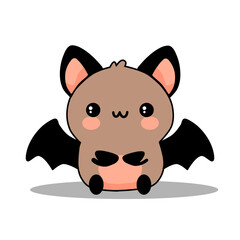 vector illustration of cute fat bat in cartoon style isolated on white background