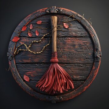 65. 3D witch's coven meetup logo, broomstick parking icon