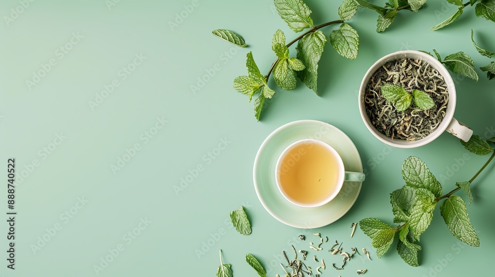 Canvas Prints A floor and a wall with focus on loose peppermint tea with a view