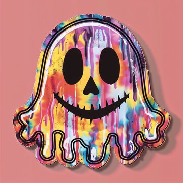 36. Spoopy ghost sticker, tie-dye effect, peace sign