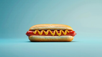 flat design, 3D of a hot dog, front view, vibrant food theme,