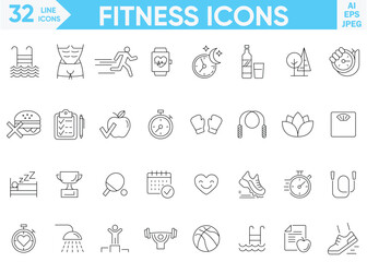Fitness, gym, training line icons in, fitness line icons vector illustrator set