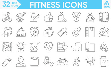 Fitness, gym, training line icons in, fitness line icons vector illustrator set