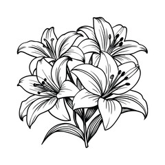 Rose and other floral silhoutte,vector art and illustration