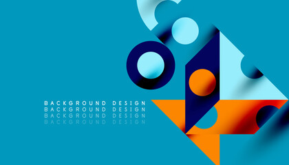 Obraz premium Colorful triangles circles square geometric design. Abstract background for wallpaper, banner, backdrop, card, book Illustration, landing page