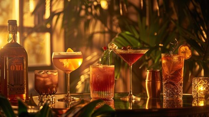 Opulent Cocktail Elegance: Studio Setup with Rare Spirits and Expert Lighting, Generative Ai
