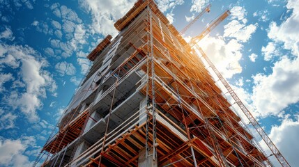 Skyscraper under construction with scaffolding Generative AI