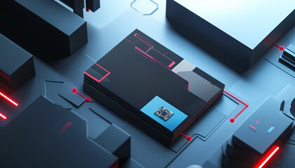 Futuristic Business Card Mockup for Tech Professionals with Modern Design on High-Tech Background &ndash; Innovative Branding for the Technology Sector