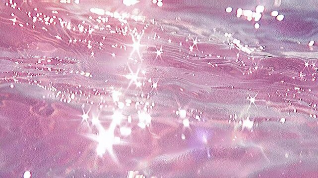 Abstract background. Beach water is pink. Light pink and orange pastel aesthetic water texture with sunlight reflection. Pink clear water. Pink water bubbles on the surface ripples. Pink liquid water