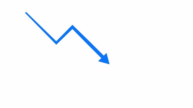 Statistics bars columns down, arrow down animation on infographic  Bar graph going business loss down, down arrow icon.