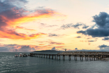 Summer Travel Vacation and Holiday concept - Wooden pier in Phuket, Thailand
