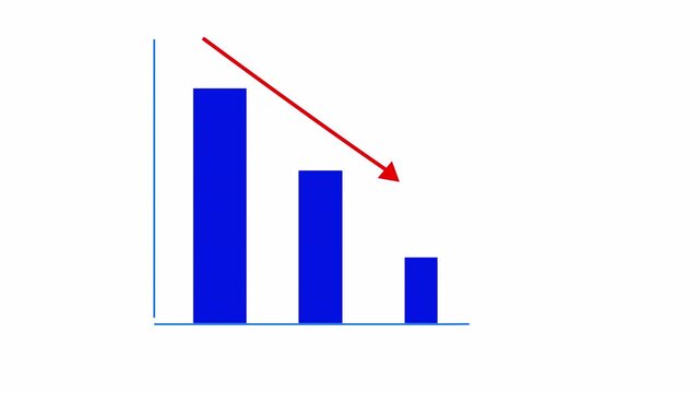  infographics chart business graph with down arrow, concept of business loss animation on white background.