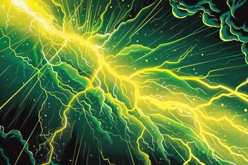 Green and yellow lightning bolts with a dark background