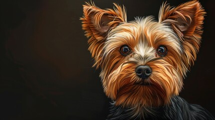 Naklejka premium Yorkshire Terrier: Small yet feisty, Yorkies are renowned for their long, silky coats and bold personalities. They exude elegance and spunk in equal measure. 