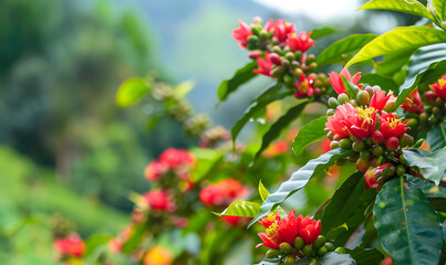 Obraz premium Pictures of coffee and coffee beans, coffee plants