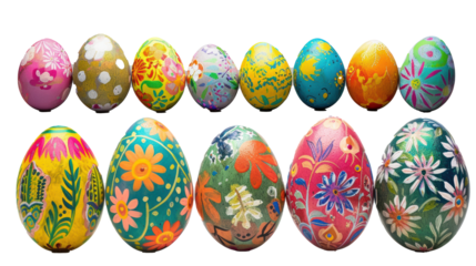 Colourful hand painted decorated easter eggs