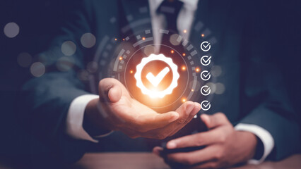 Quality management with QA (assurance), QC (control) and improvement. Standardization and certification concept. Compliance to regulations and standards. Concept with manager or auditor.