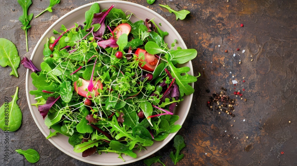 Wall mural fresh green salad with tomatoes and berries