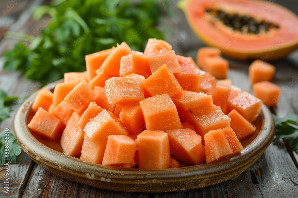 Wall mural prepare minced papaya for salad