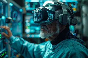 Ar assisted surgery  surgeon controls precision robot arms, views organs on holographic display