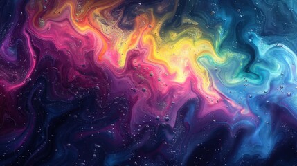 The iridescent sheen of rainbow oil on water, with swirling colors and fluid patterns creating a mesmerizing, abstract visual.