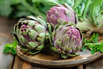 Raw artichoke on table