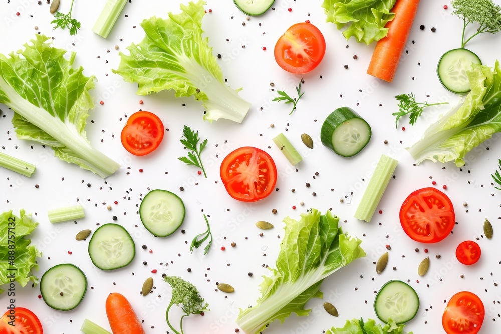 Wall mural Raw salad ingredients on white background