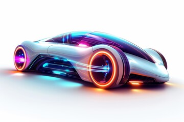 Naklejka premium Futuristic concept car with neon lights dynamic and imaginative design modern and striking visual impact vibrant colors sleek and innovative