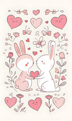 Valentine's Day cartoon cards. Generative AI Illustration