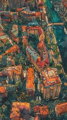 Obraz premium Berlin flat design bird's-eye view travel theme anime water color colored pastel,