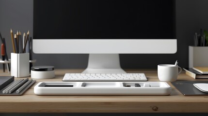 Desk Organizer: A desk organizer with no label on a clean workspace.
