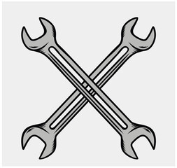 Wrench and hammer icon vector set. Spanner and screw driver icons. Cross placed workshop hand tool.